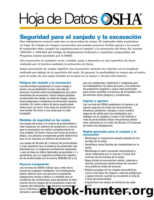 OSHA FACTSHEET TRENCHING AND EXCAVATION SAFETY SPANISH 9-21-11:OSHA FACTSHEET HIPPAWHISTLE by David Hausmann