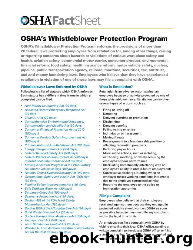 OSHAâs Whistleblower Protection Program by OSHA