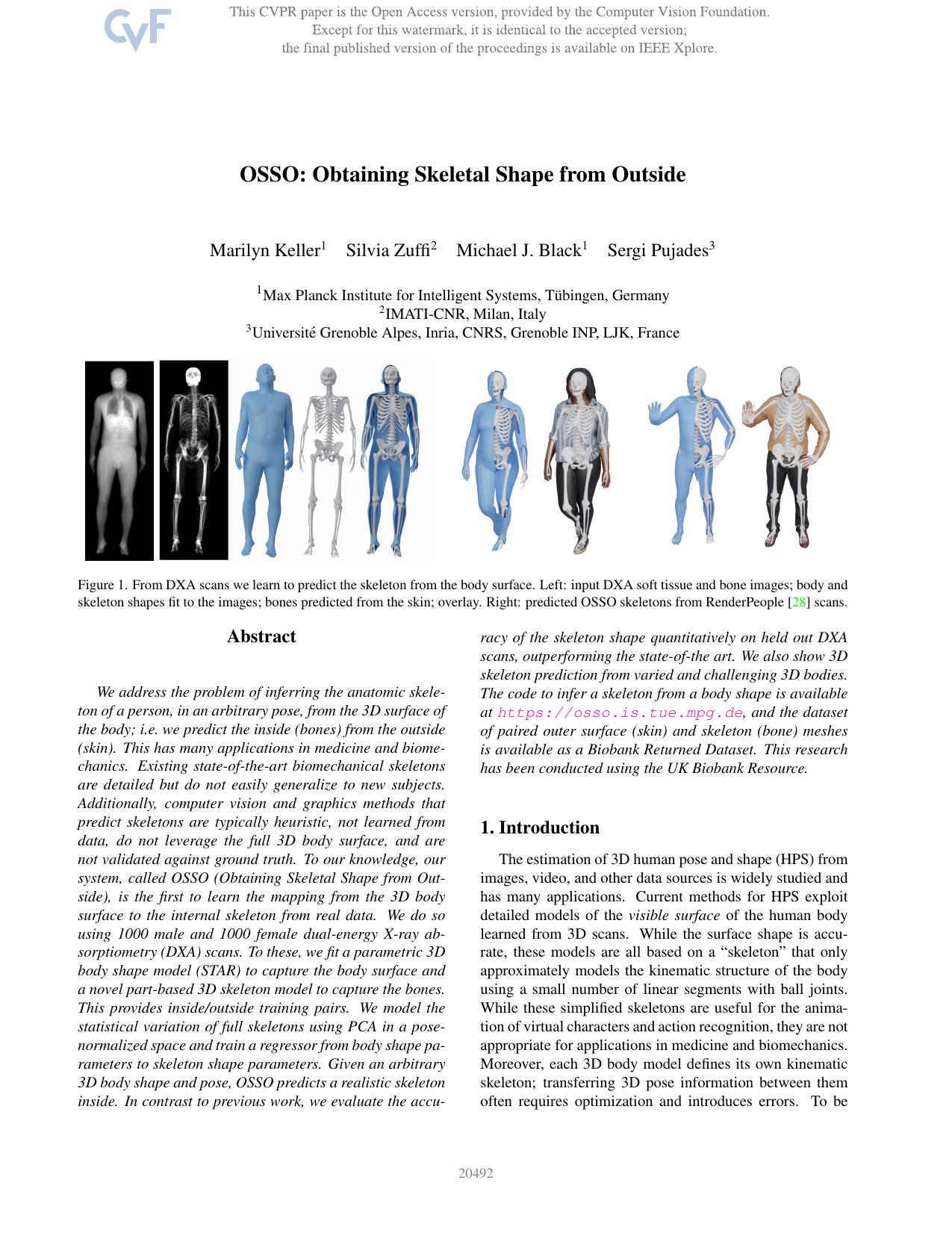 OSSO: Obtaining Skeletal Shape From Outside by Marilyn Keller & Silvia Zuffi & Michael J. Black & Sergi Pujades