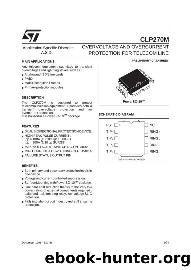 OVERVOLTAGE AND OVERCURRENT PROTECTION FOR TELECOM LINE by STMicroelectronics