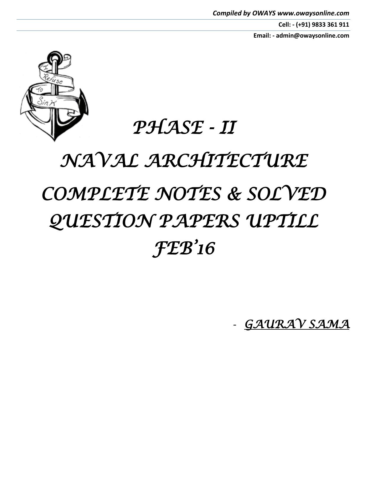 OWAYS Naval Architecture Complete Notes & Solved Question Gaurav Sama by Unknown