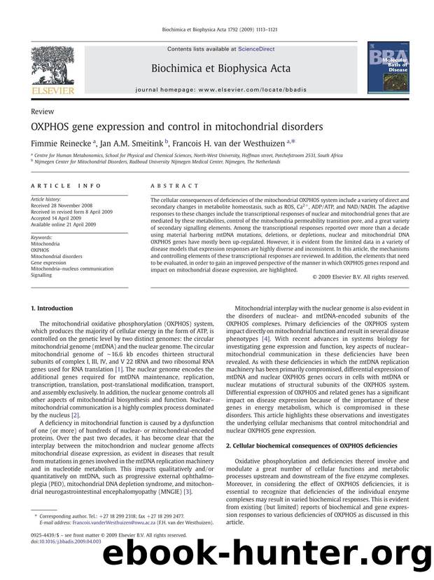 OXPHOS gene expression and control in mitochondrial disorders by Fimmie Reinecke; Jan A.M. Smeitink; Francois H. van der Westhuizen