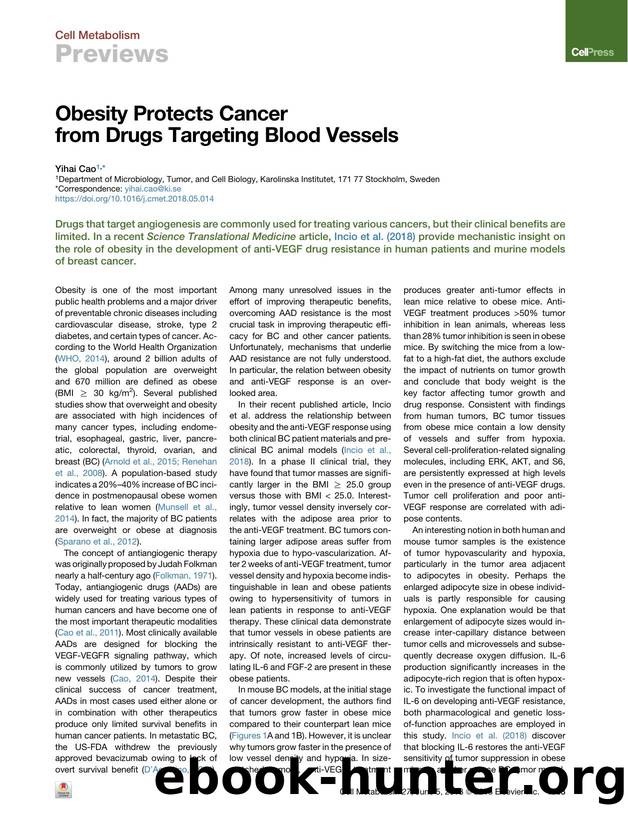 Obesity Protects Cancer from Drugs Targeting Blood Vessels by Yihai Cao