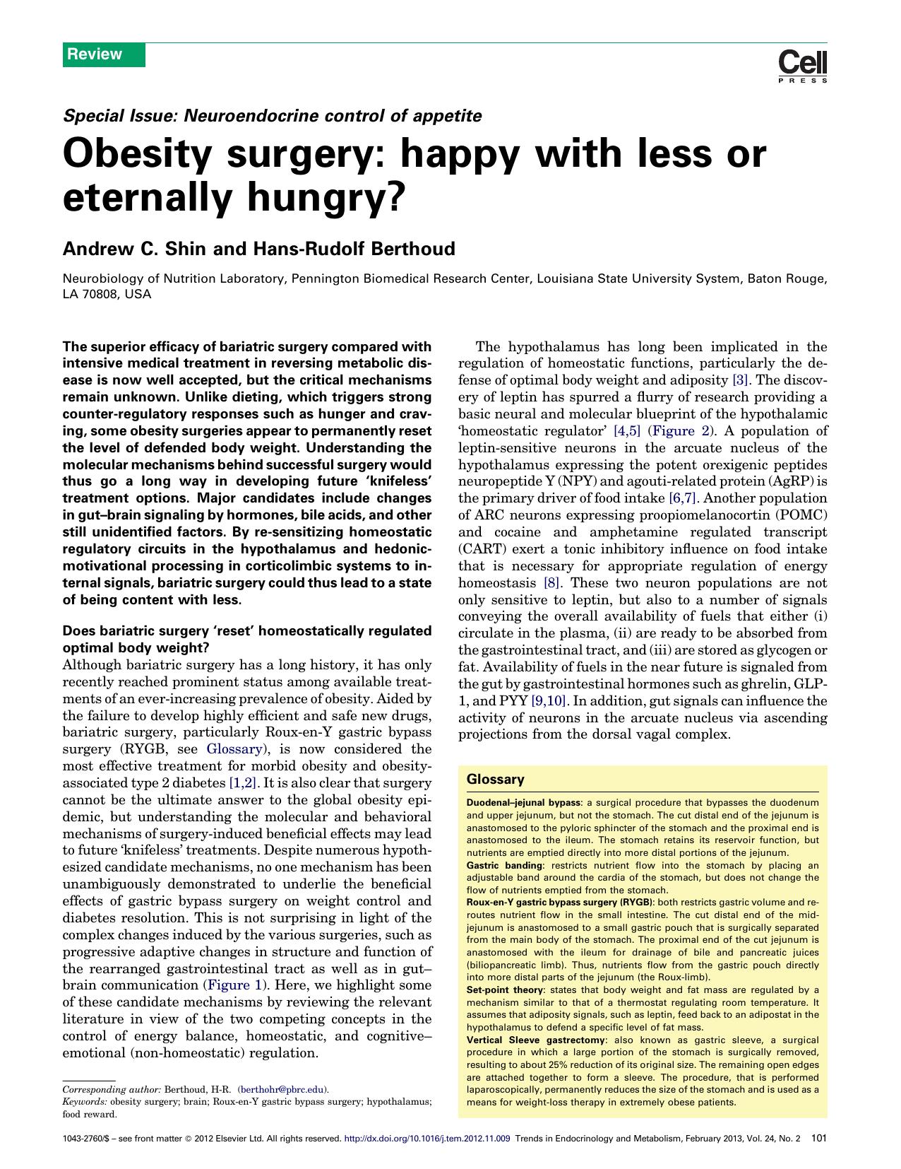 Obesity surgery: happy with less or eternally hungry? by Andrew C. Shin