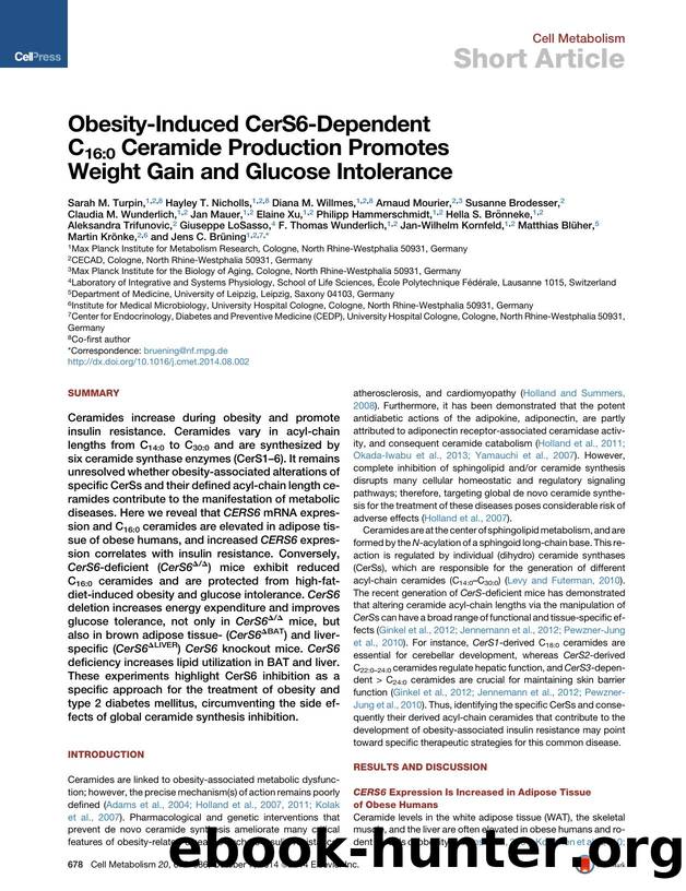 Obesity-Induced CerS6-Dependent C16:0 Ceramide Production Promotes Weight Gain and Glucose Intolerance by unknow