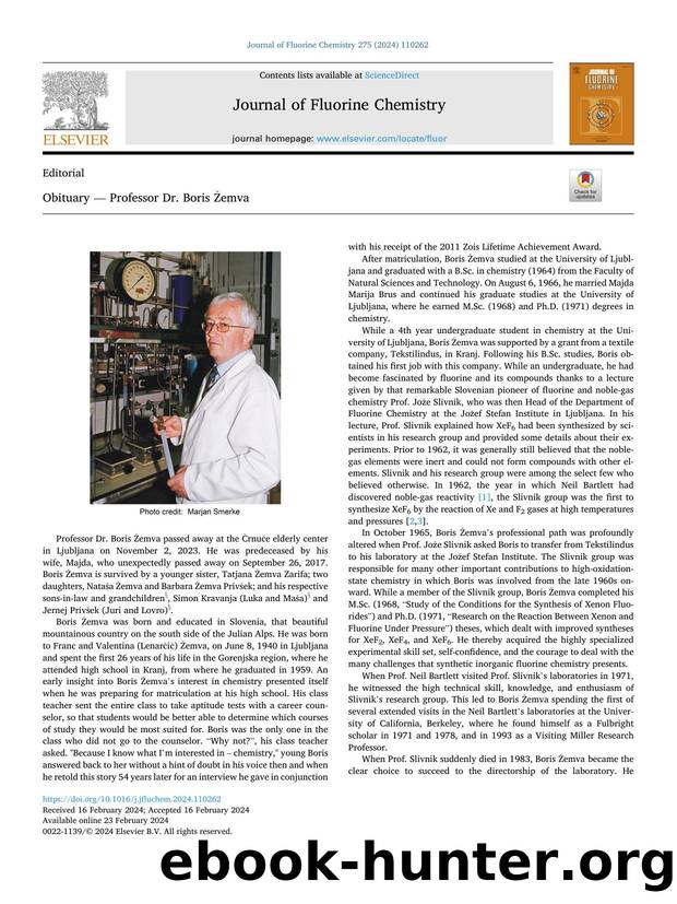 Obituary â Professor Dr. Boris Å½emva by Hélène H.P.A. Mercier