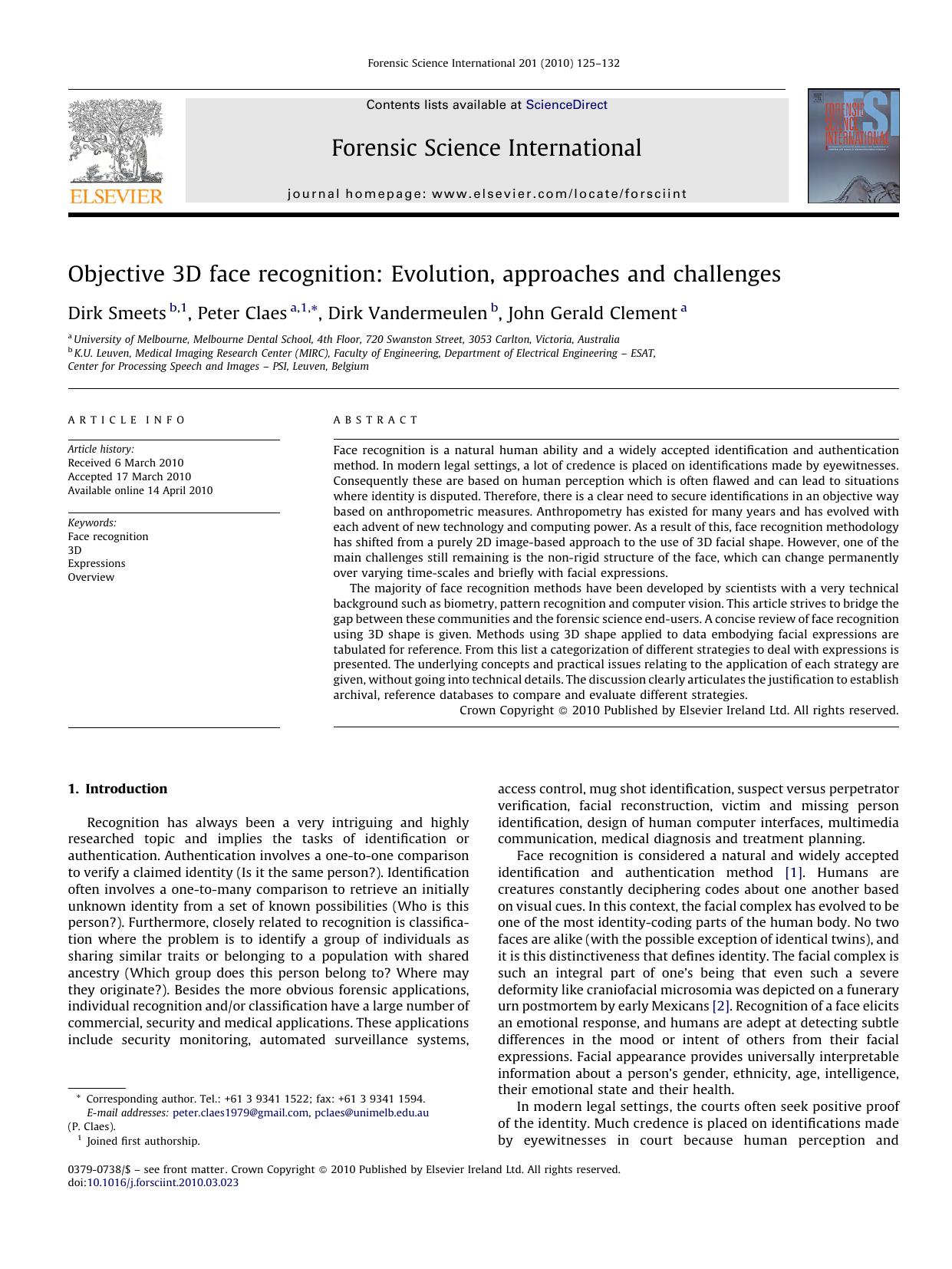 Objective 3D face recognition: Evolution, approaches and challenges by Dirk Smeets