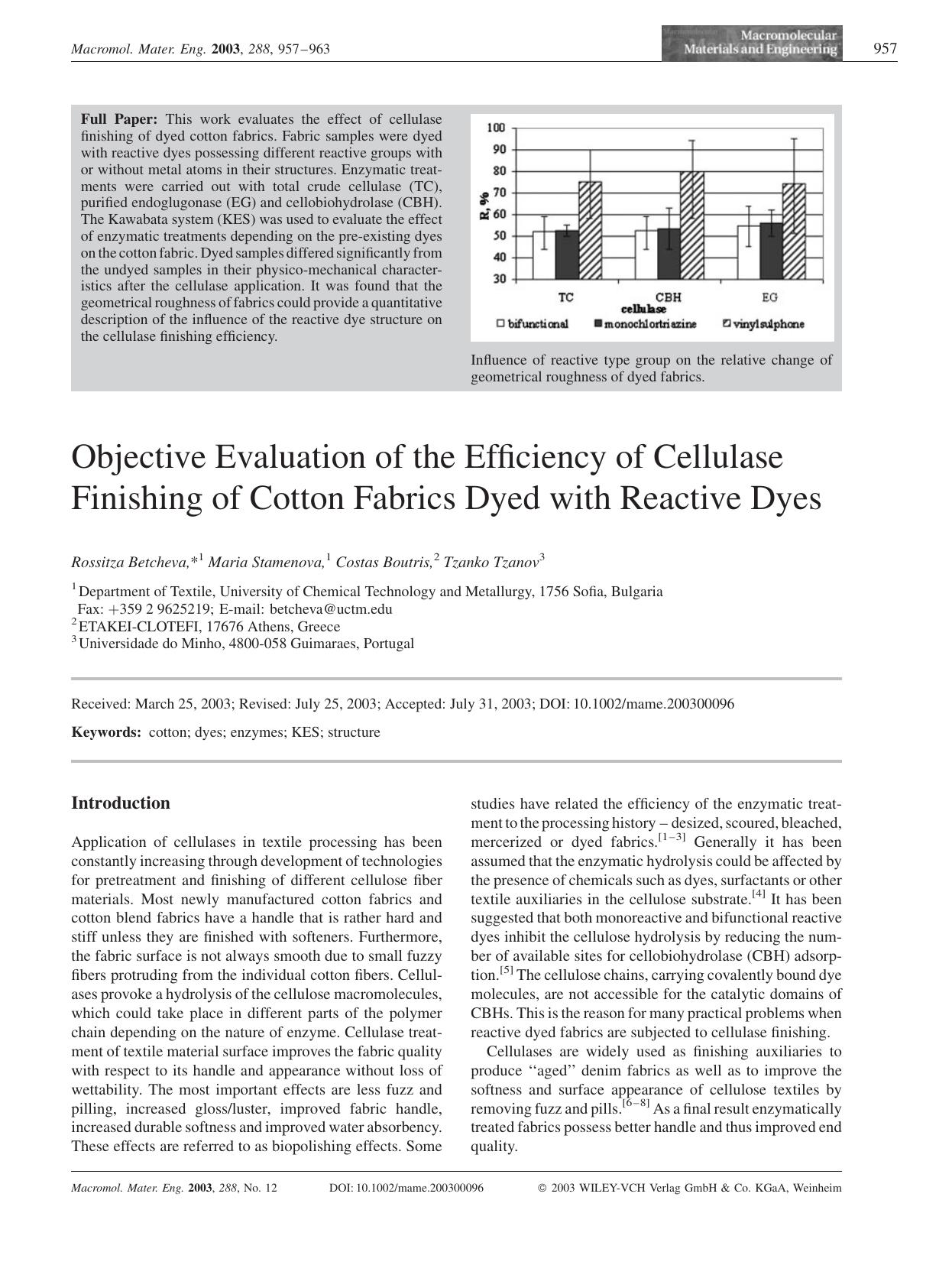 Objective Evaluation of the Efficiency of Cellulase Finishing of Cotton Fabrics Dyed with Reactive Dyes by Unknown