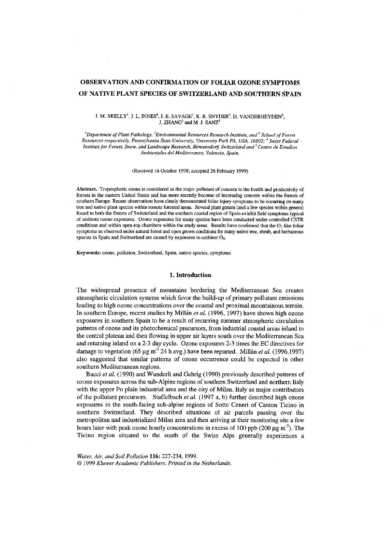 Observation and Confirmation of Foliar Ozone Symptoms of Native Plant Species of Switzerland and Southern Spain by Unknown