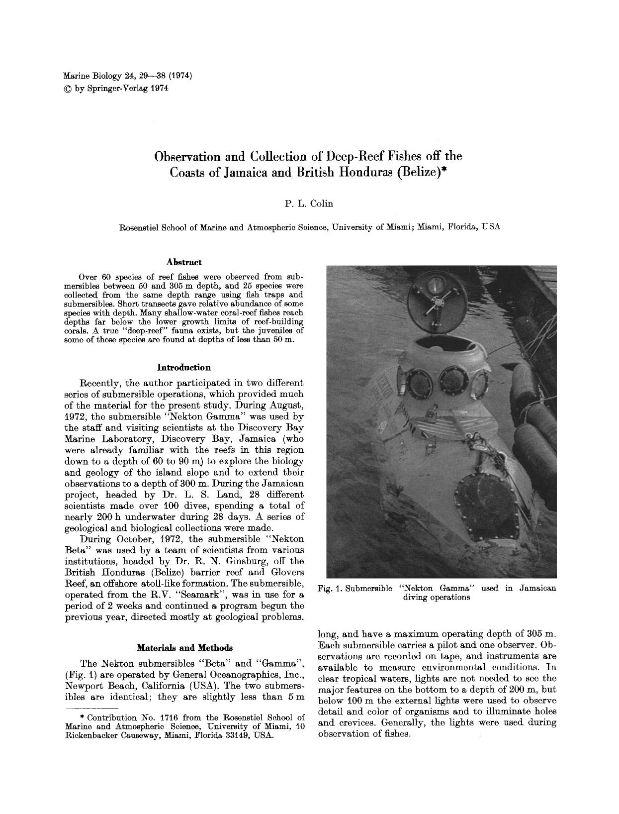 Observation and collection of deep-reef fishes off the coasts of Jamaica and British Honduras (Belize) by Unknown