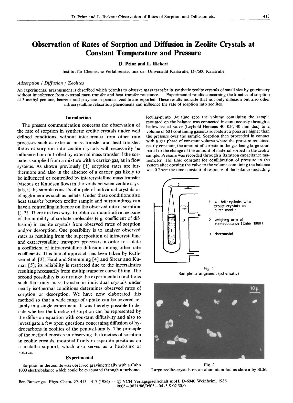 Observation of Rates of Sorption and Diffusion in Zeolite Crystals at Constant Temperature and Pressure by Unknown