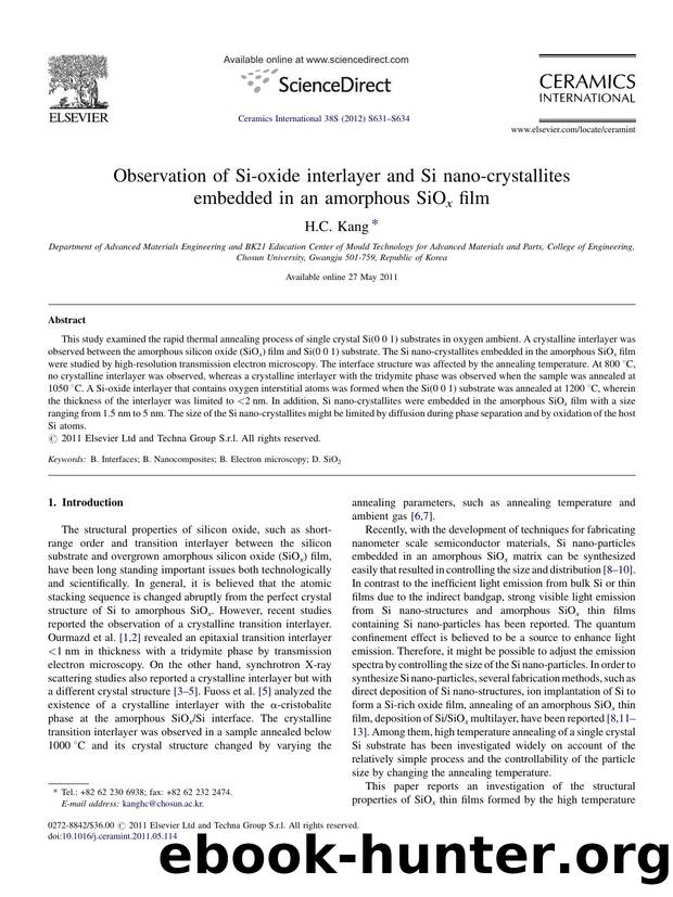 Observation of Si-oxide interlayer and Si nano-crystallites embedded in an amorphous SiOx film by H.C. Kang