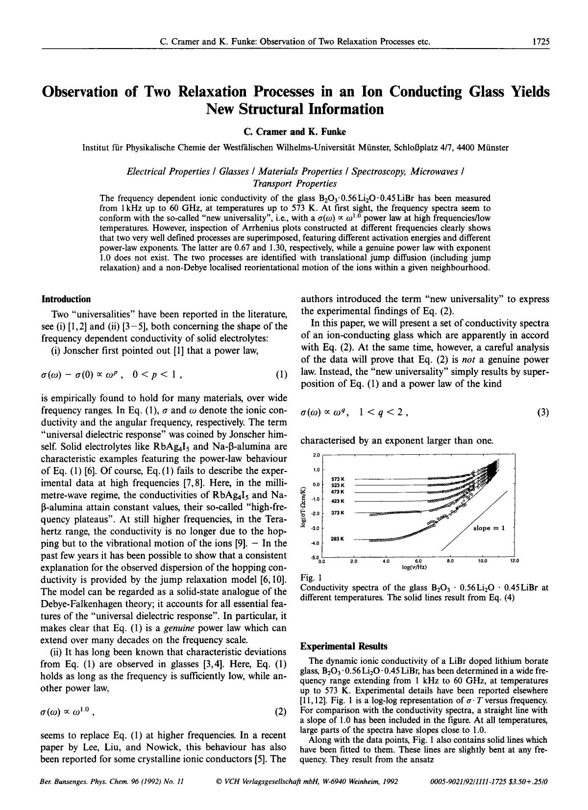 Observation of Two Relaxation Processes in an Ion Conducting Glass Yields New Structural Information by Unknown