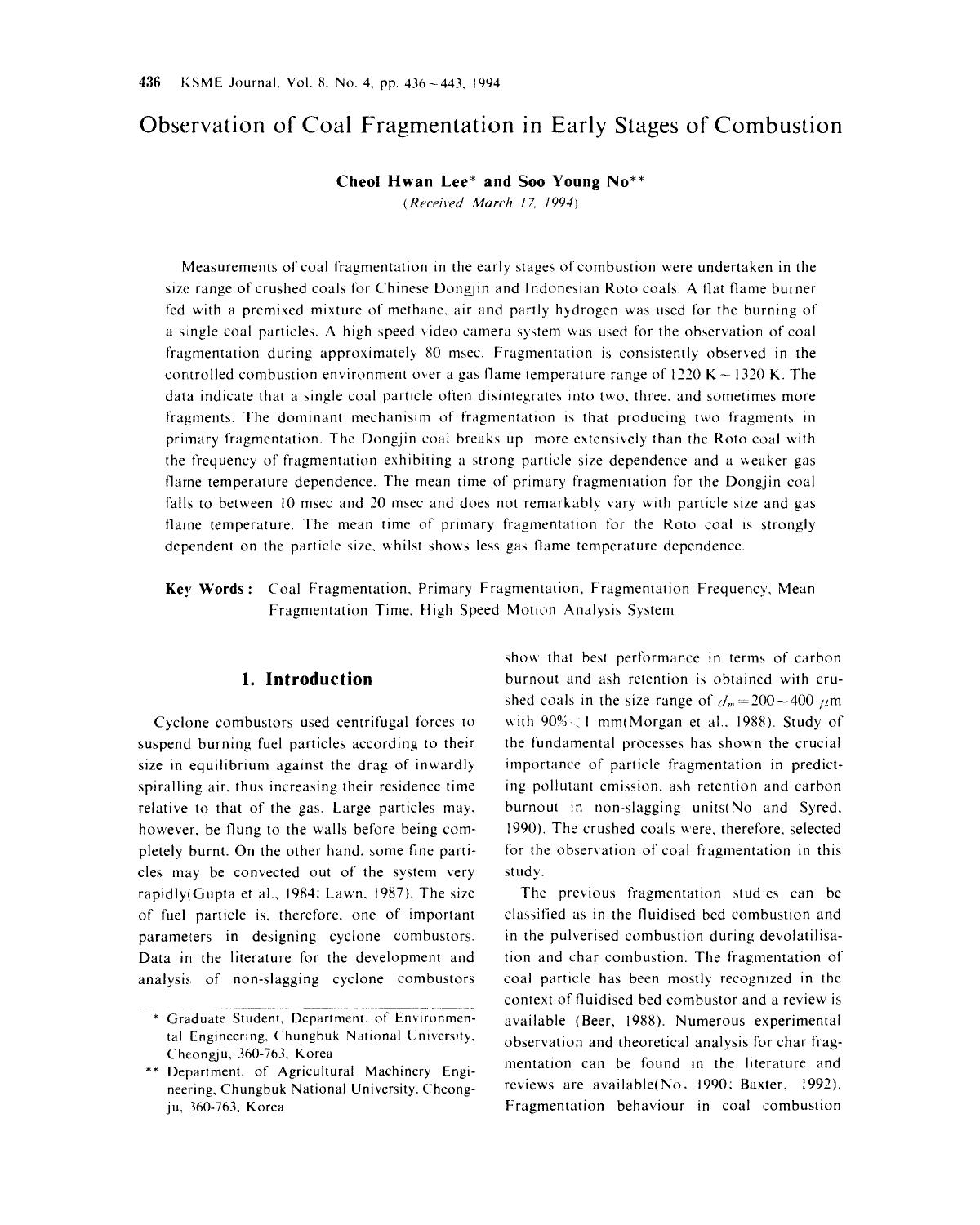 Observation of coal fragmentation in early stages of combustion by Unknown