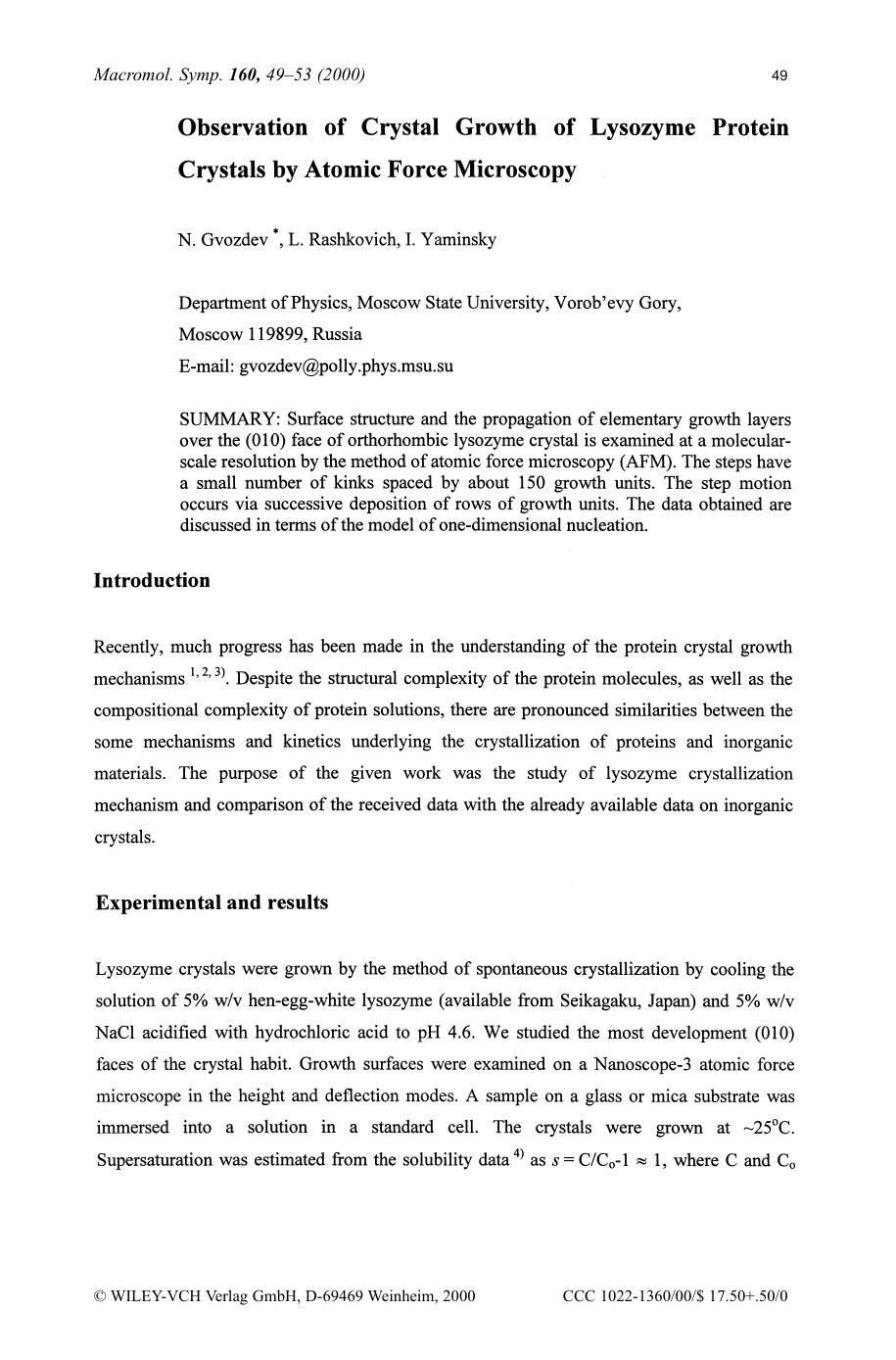 Observation of crystal growth of lysozyme protein crystals by atomic force microscopy by SOD