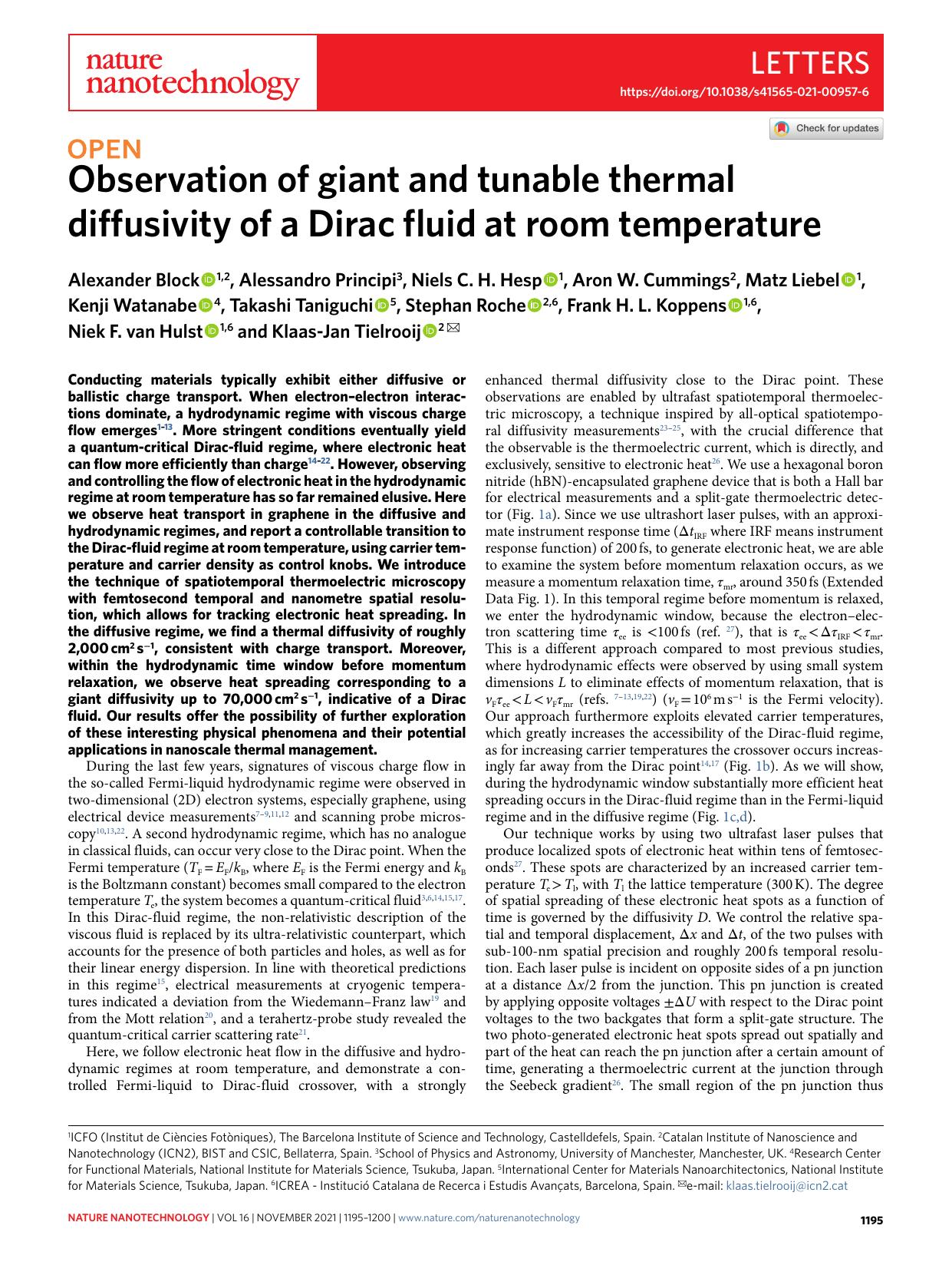 Observation of giant and tunable thermal diffusivity of a Dirac fluid at room temperature by unknow