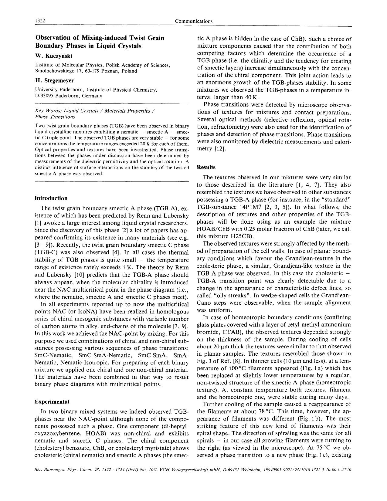Observation of mixing-induced twist grain boundary phases in liquid crystals by Unknown