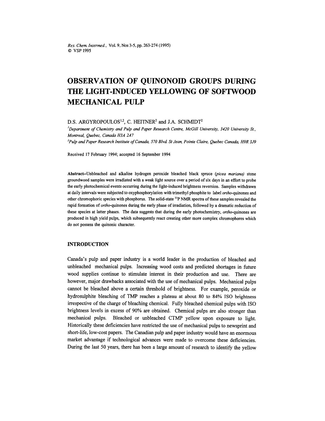 Observation of quinonoid groups during the light-induced yellowing of softwood mechanical pulp by Unknown