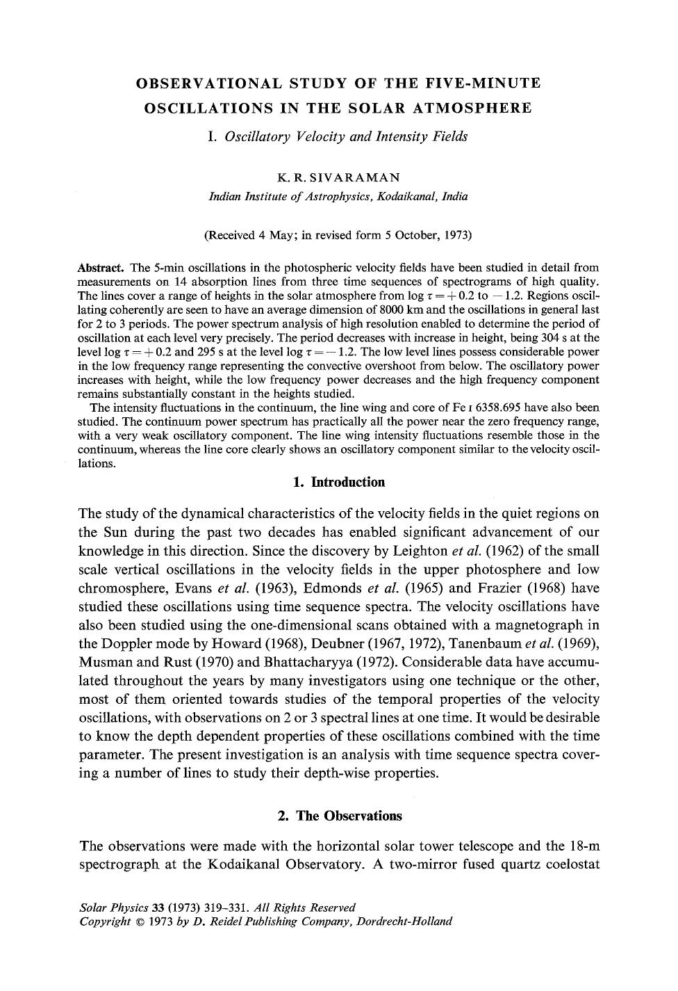 Observational study of the five-minute oscillations in the solar atmosphere by Unknown