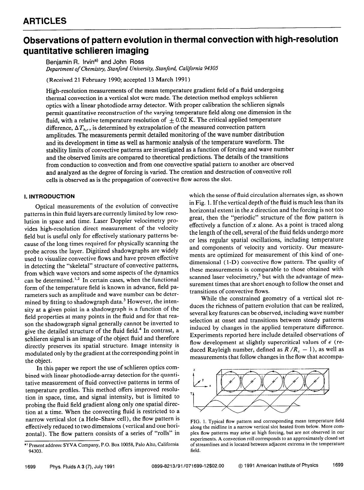 Observations of pattern evolution in thermal convection with high-resolution quantitative schlieren imaging by Benjamin R. Irvin; John Ross