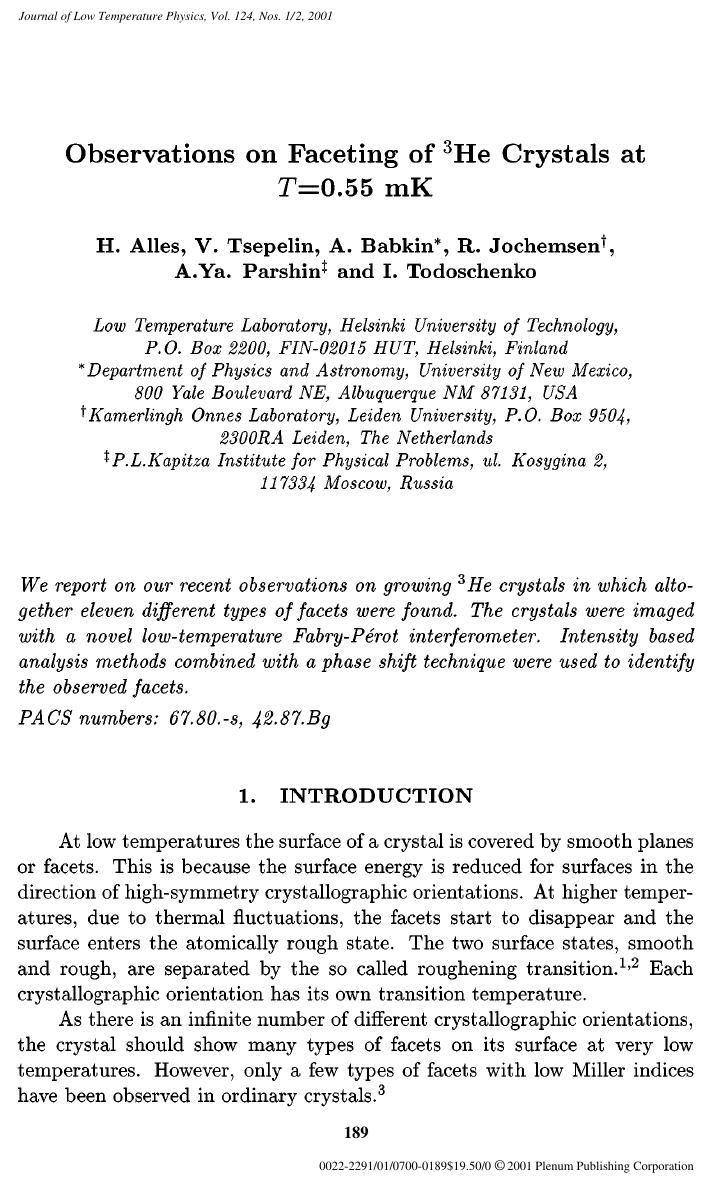 Observations on Faceting of 3He Crystals at T=0.55 mK by Unknown