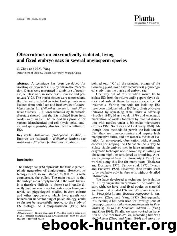 Observations on enzymatically isolated, living and fixed embryo sacs in several angiosperm species by Unknown
