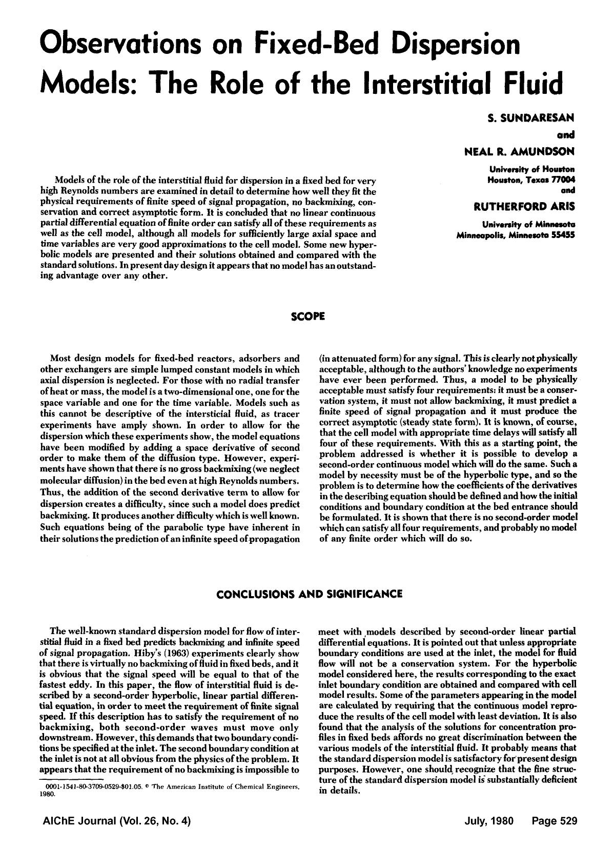 Observations on fixed-bed dispersion models: The role of the interstitial fluid by Unknown