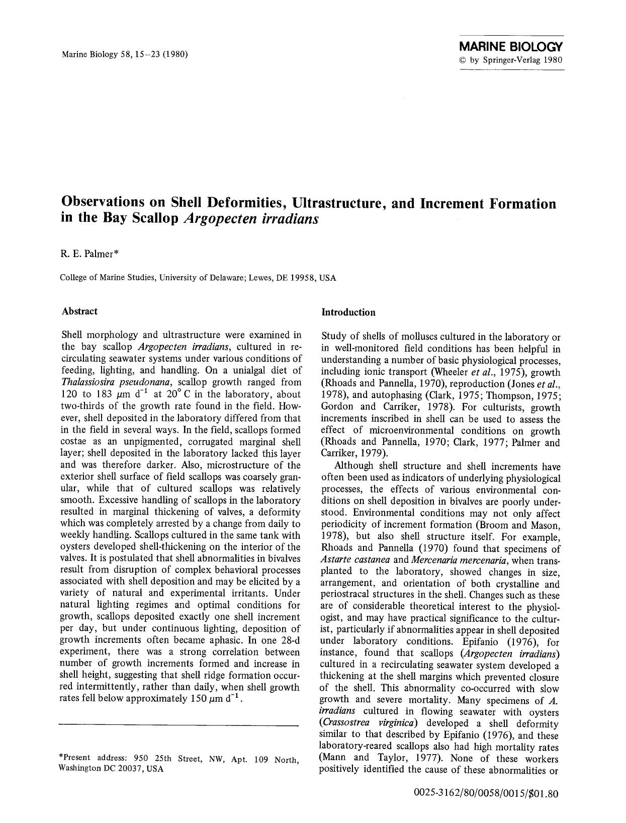 Observations on shell deformities, ultrastructure, and increment formation in the bay scallop <Emphasis Type="Italic">Argopecten irradians<Emphasis> by Unknown