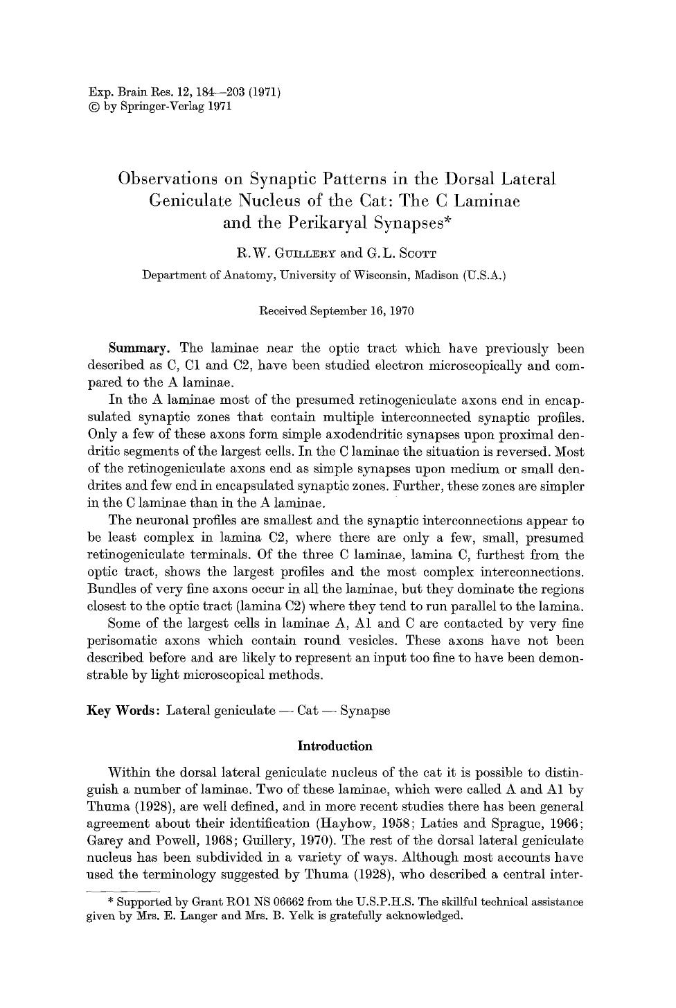 Observations on synaptic patterns in the dorsal lateral geniculate nucleus of the cat: The C laminae and the perikaryal synapses by Unknown