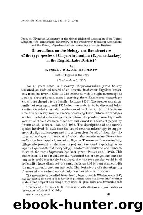 Observations on the biology and fine structure of the type species of Chrysochromulina (C. parva Lackey) in the English Lake District by Unknown