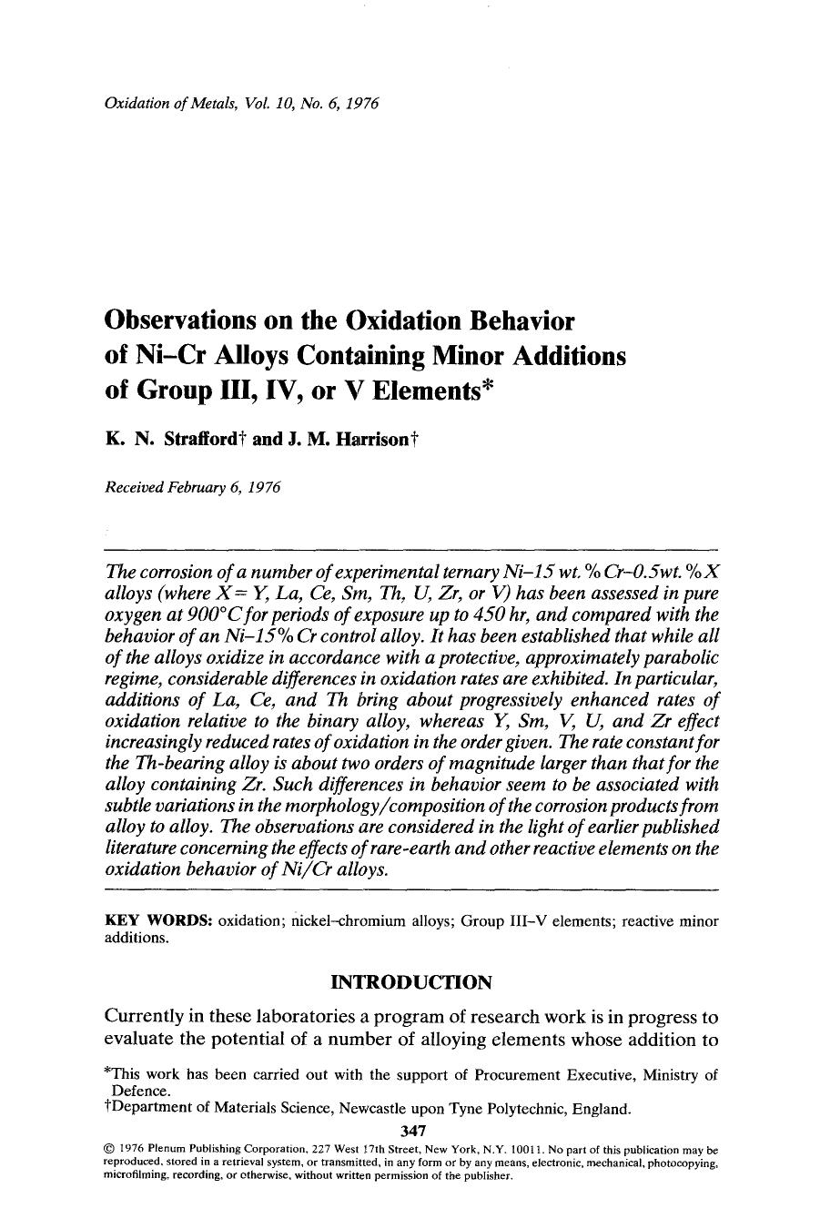 Observations on the oxidation behavior of Ni-Cr alloys containing minor additions of group III, IV, or V elements by Unknown