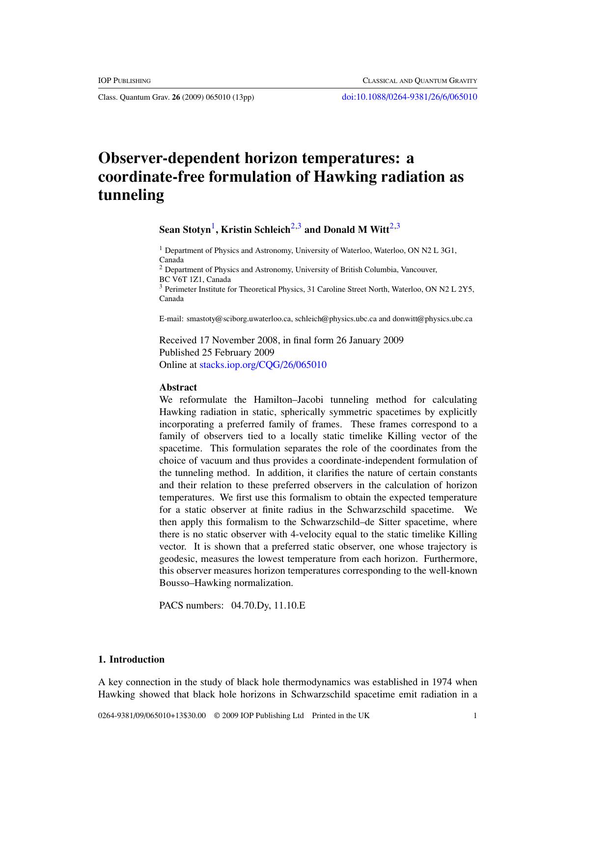 Observer-dependent horizon temperatures by S Stotyn et al