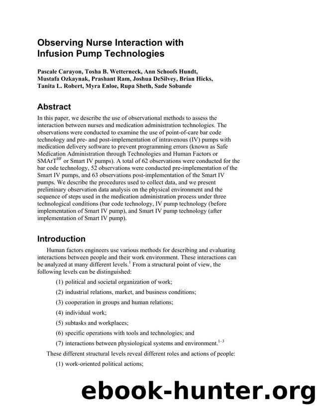 Observing Nurse Interaction with Infusion Pump Technologies by Unknown