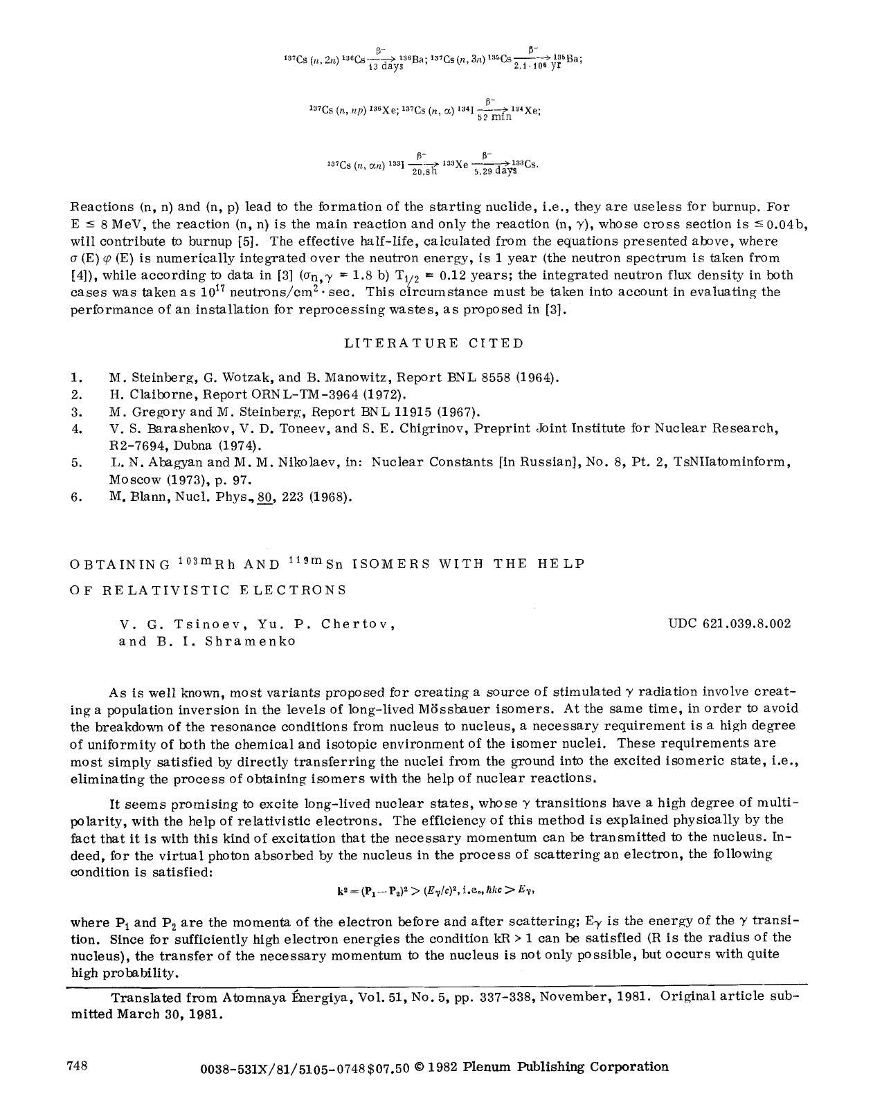 Obtaining <Superscript>103m <Superscript>Rh and <Superscript>119m <Superscript>Sn isomers with the help of relativistic electrons by Unknown