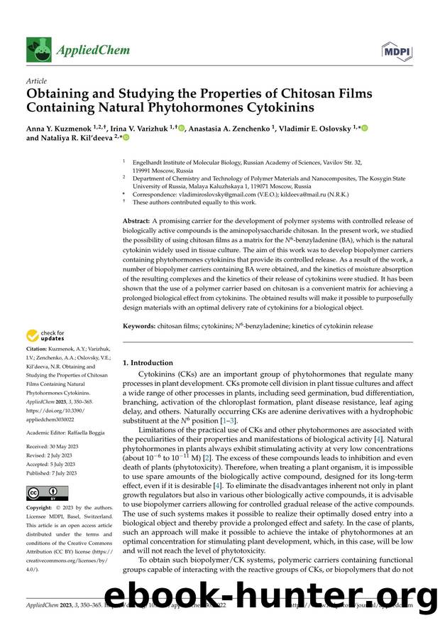 Obtaining and Studying the Properties of Chitosan Films Containing Natural Phytohormones Cytokinins by unknow