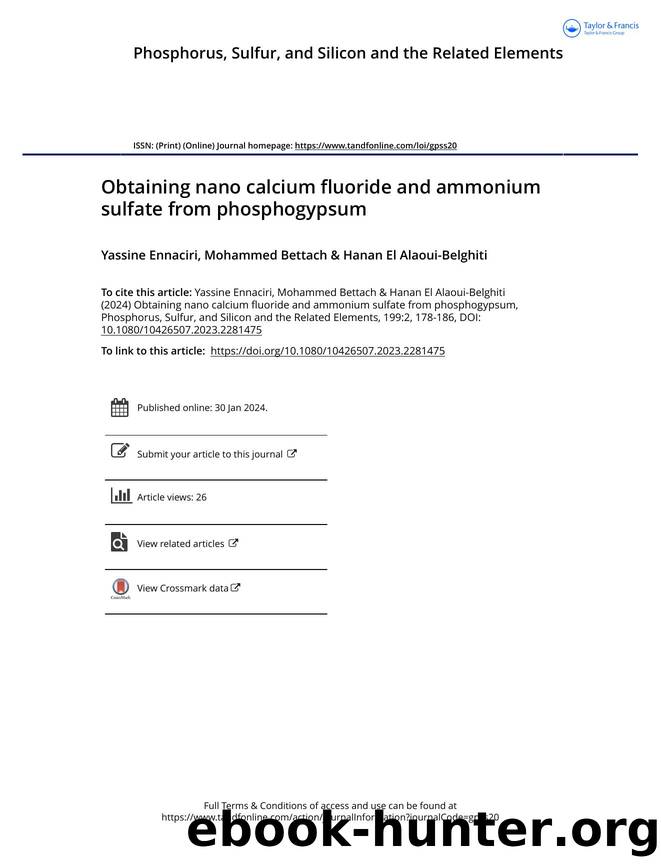 Obtaining nano calcium fluoride and ammonium sulfate from phosphogypsum by Ennaciri Yassine & Bettach Mohammed & El Alaoui-Belghiti Hanan