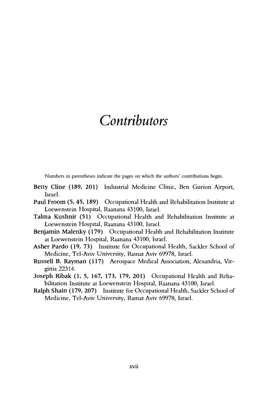 Occupational Health in Aviation. Maintenance and Support Personnel by Joseph Ribak M.D. Russell B. Rayman M.D. and Paul Froom M.D. (Eds.)