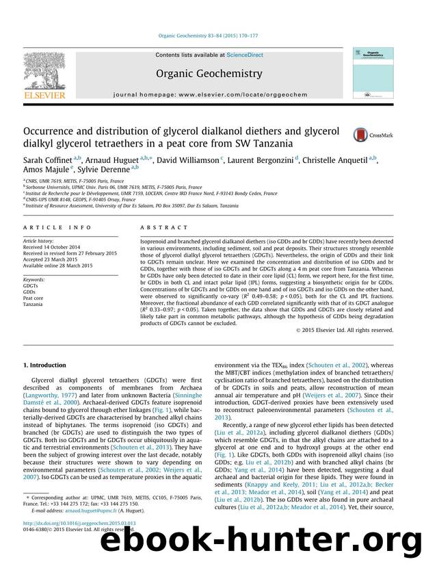 Occurrence and distribution of glycerol dialkanol diethers and glycerol dialkyl glycerol tetraethers in a peat core from SW Tanzania by unknow