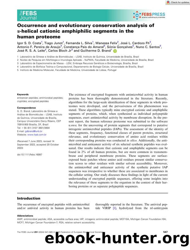 Occurrence and evolutionary conservation analysis of Î±âhelical cationic amphiphilic segments in the human proteome by Unknown