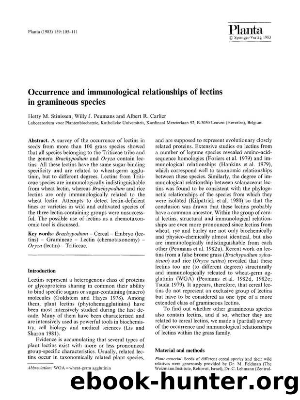 Occurrence and immunological relationships of lectins in gramineous species by Unknown