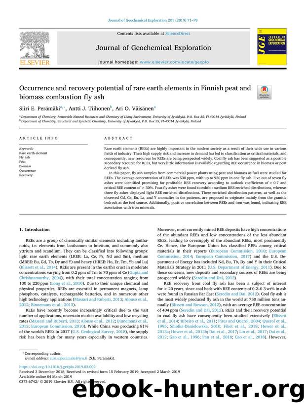 Occurrence and recovery potential of rare earth elements in Finnish peat and biomass combustion fly ash by Siiri E. Perämäki & Antti J. Tiihonen & Ari O. Väisänen