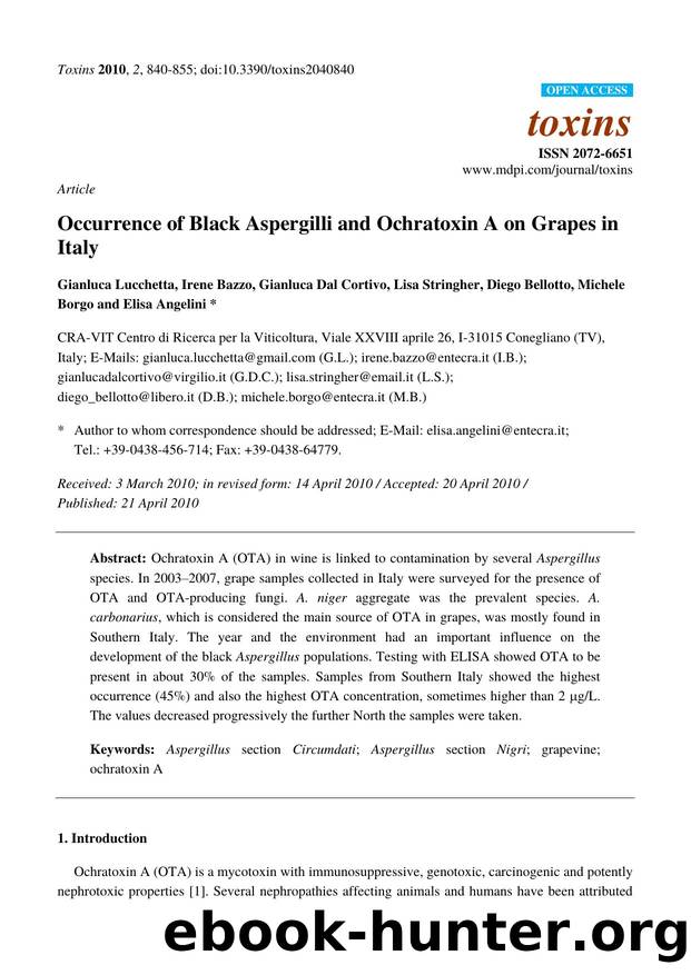Occurrence of Black Aspergilli and Ochratoxin A on Grapes in Italy by unknow