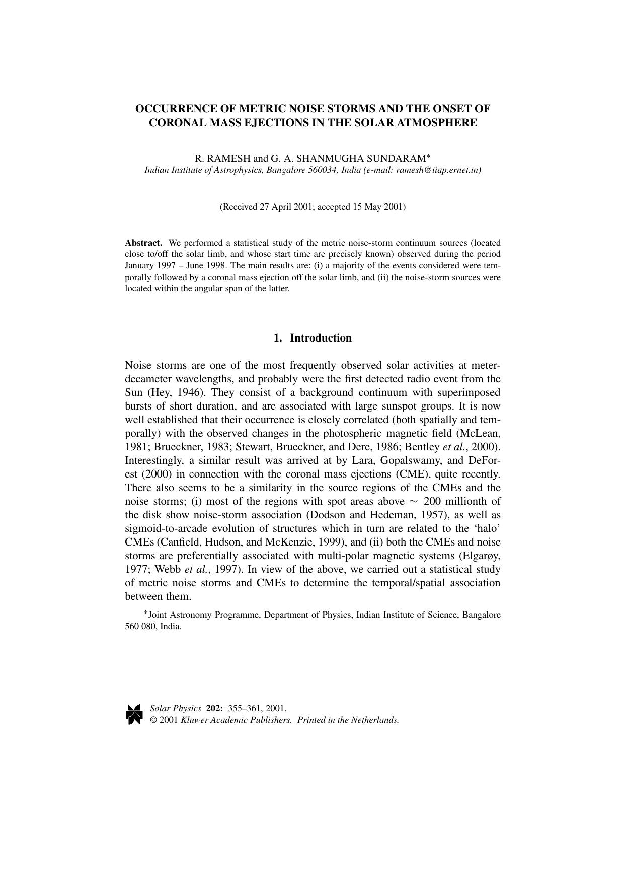 Occurrence of Metric Noise Storms and the Onset of Coronal Mass Ejections in the Solar Atmosphere by Unknown