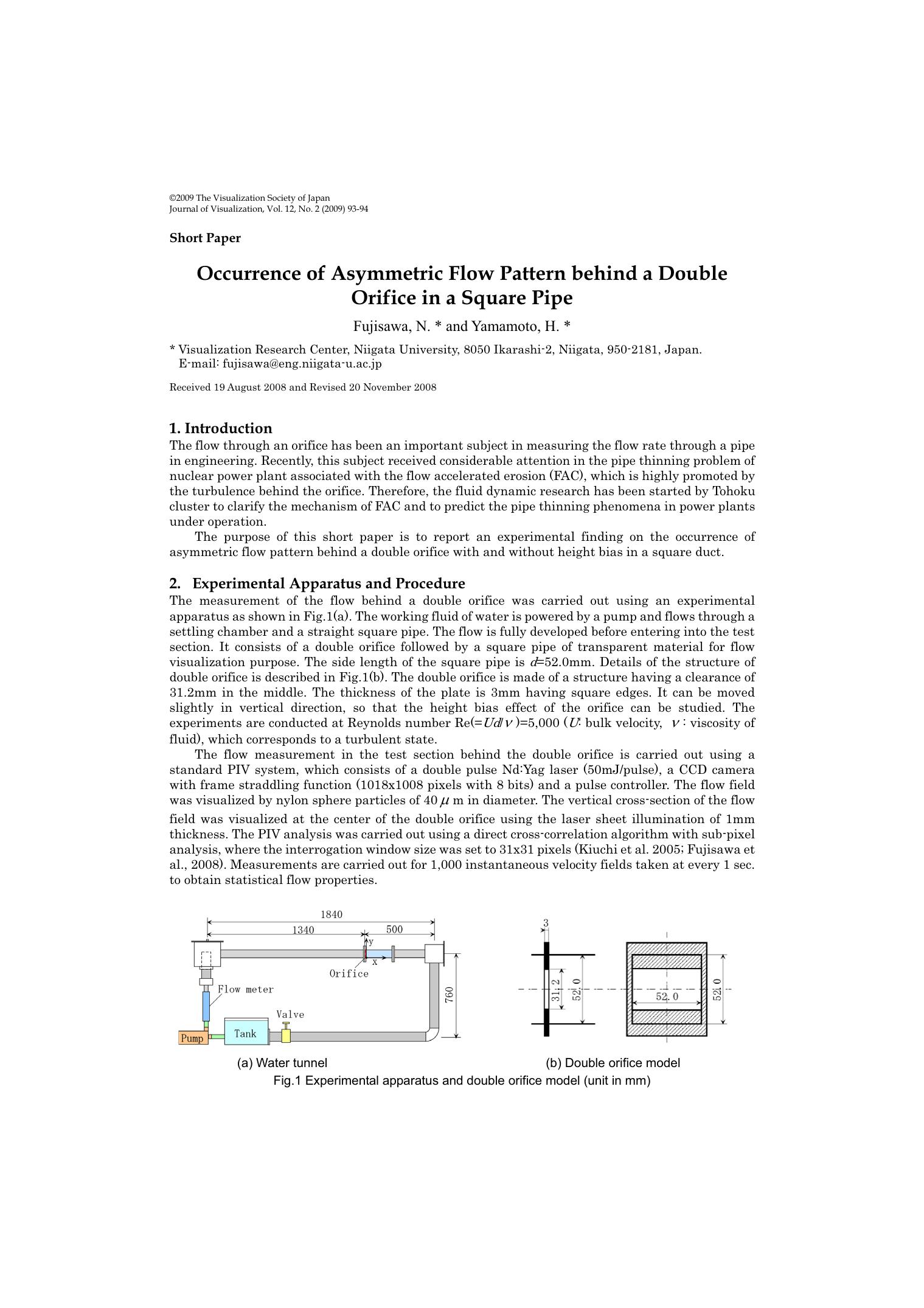 Occurrence of asymmetric flow pattern behind a double by Unknown