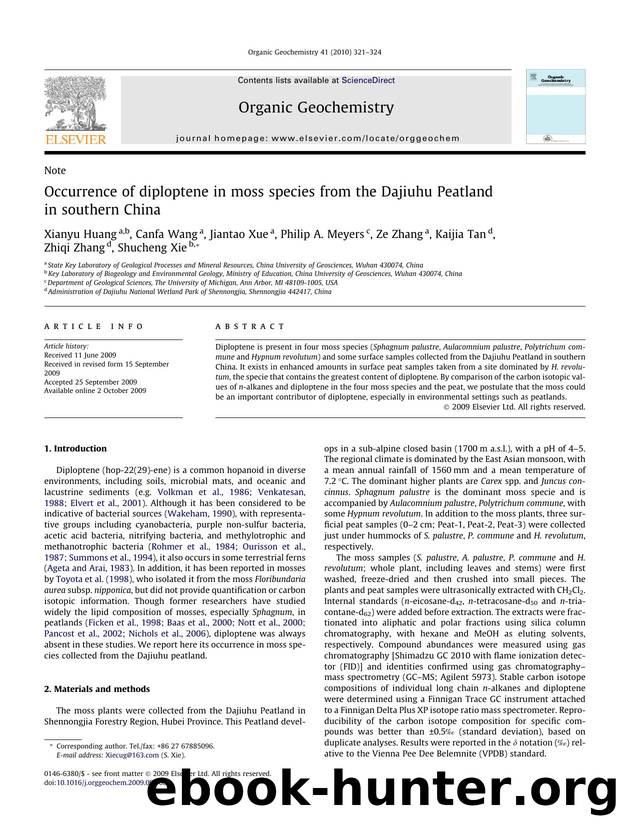 Occurrence of diploptene in moss species from the Dajiuhu Peatland in southern China by unknow