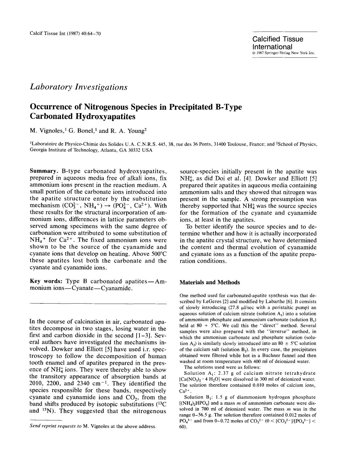 Occurrence of nitrogenous species in precipitated B-type carbonated hydroxyapatites by Unknown