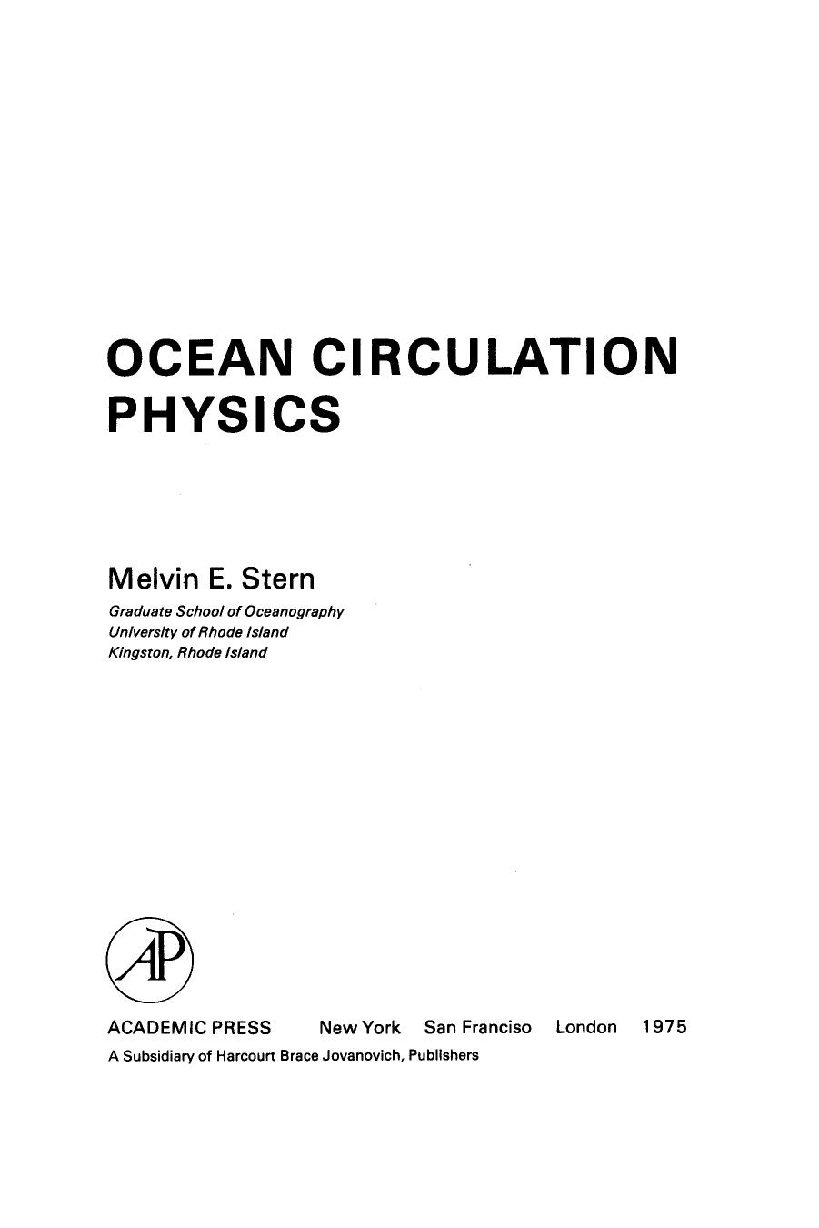 Ocean Circulation Physics by Melvin E. Stern (Eds.)