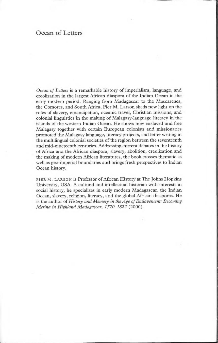 Ocean of Letters: Language and Creolization in an Indian Ocean Diaspora by Pier M. Larson