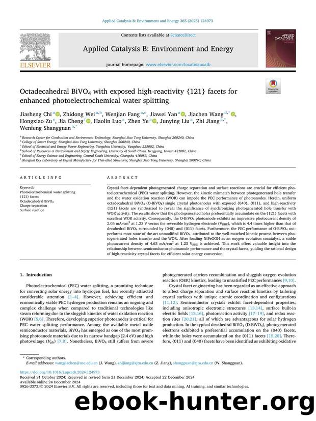 Octadecahedral BiVO4 with exposed high-reactivity {121} facets for enhanced photoelectrochemical water splitting by unknow