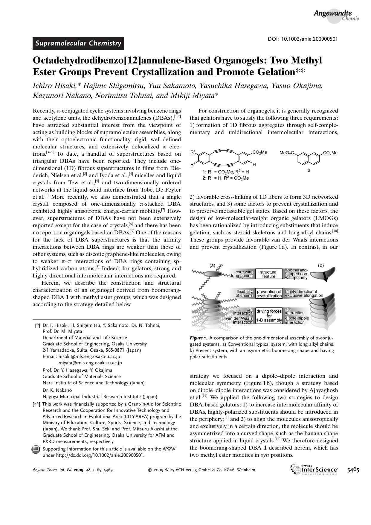 Octadehydrodibenzo[12]annulene-Based Organogels: Two Methyl Ester Groups Prevent Crystallization and Promote Gelation by Unknown